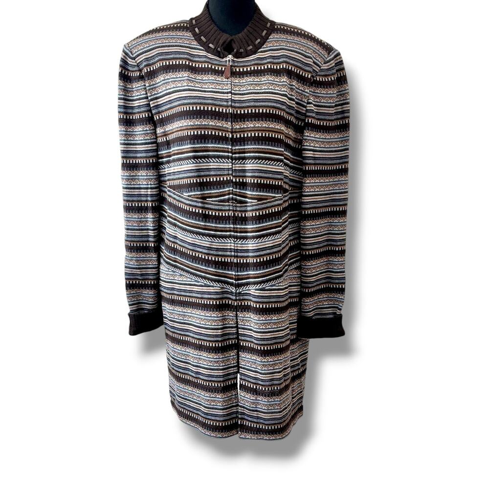 St John Sport Brown Multi Mock Neck Knit Jacket Size XL Vintage Quiet Luxury